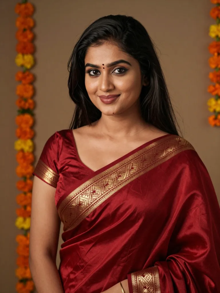 Red Saree Portrait AI photo edit example