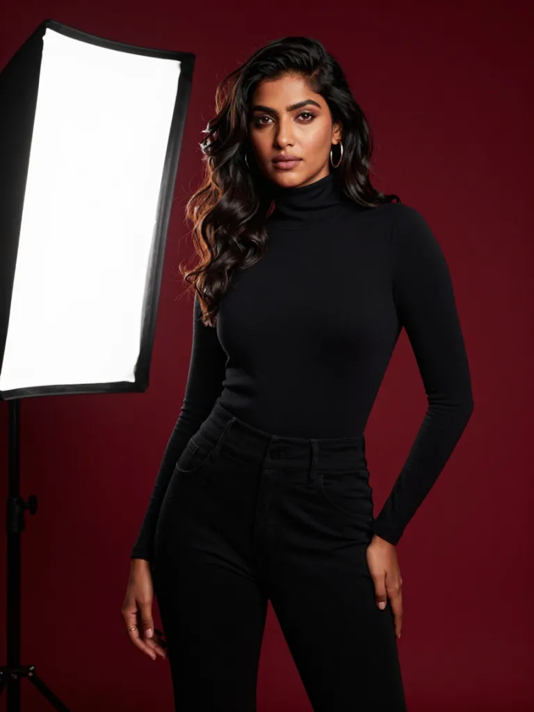 Red Studio Backdrop AI photo edit example